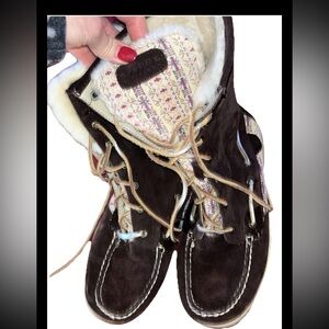 SPERRY TOP SIDER Suede Laced Boots 9173873 BROWN Leather Sheep Fleece Lined 8.5M
